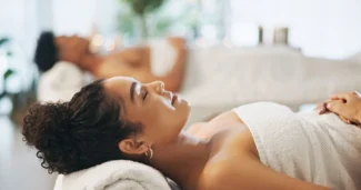 Spa 3 A couple enjoys a relaxing spa treatment at The Sanderling hotel